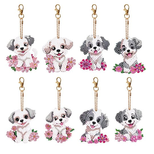 8PCS Diamond Painting Keychains Special Shape Double Sided