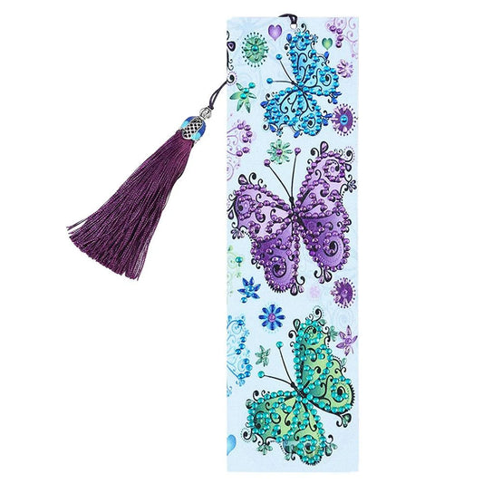 Butterfly Special Shaped Diamond Painting leather bookmark with tassel