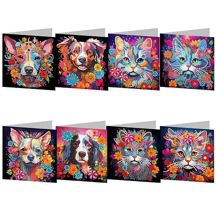 8 pcs Special Shaped Diamond Painting Cards Cats/Dogs