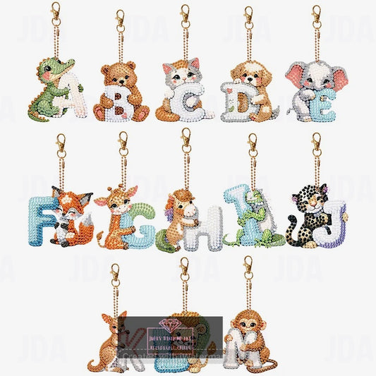 13 pcs Double Sided A-M letter animal keychain