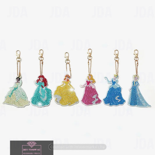 6 pcs Diamond Painting Keychains Disney Princess