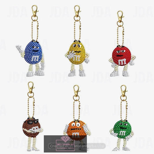 6 pcs Double Sided Diamond Painting Keychains Chocolate beans
