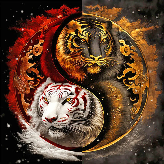 Yin Yang White Tiger and Black Tiger 40*40 full round drill diamond painting