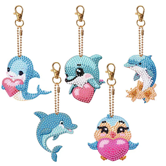 Diamond Painting Keychains Double Sided 5pcs Dolphin