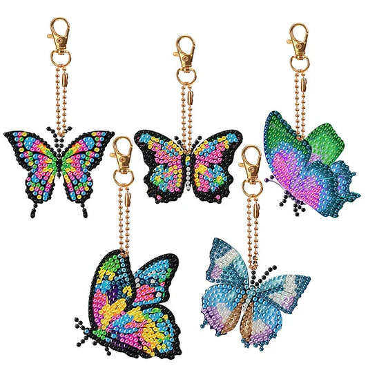 Diamond Painting Keychains Double Sided 5pcs Butterfly