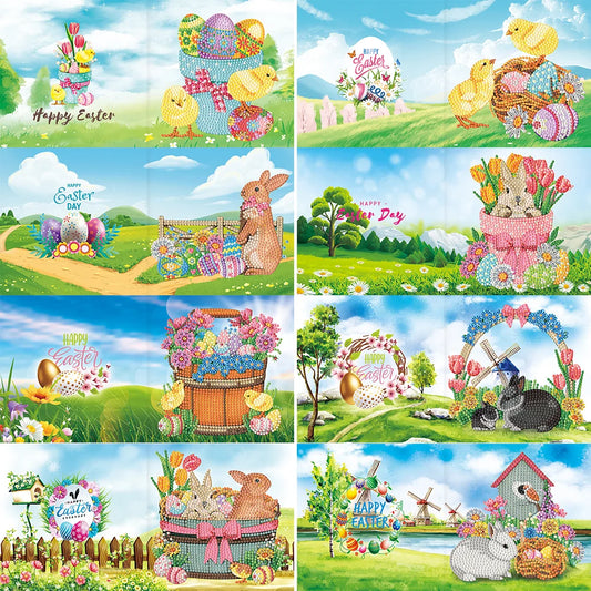 8 pcs Diamond Painting Greeting Cards Easter