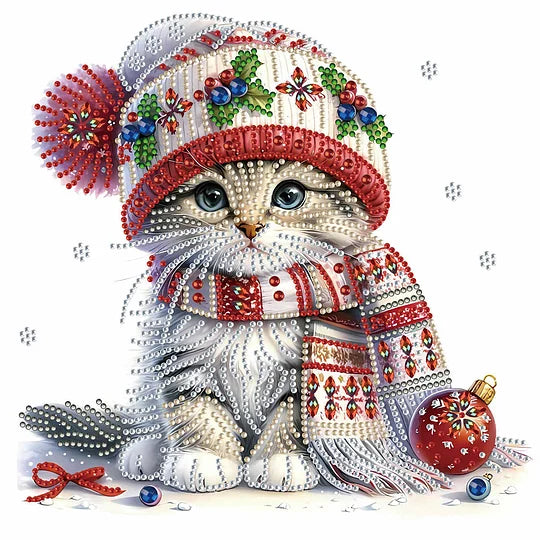 Christmas Kitten 30*30cm special shaped drill diamond painting