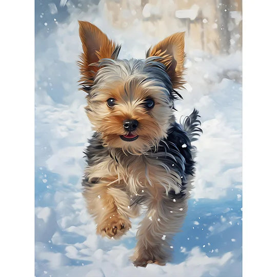 Little Yorkie in the snow 30*40cmcm full round drill diamond painting