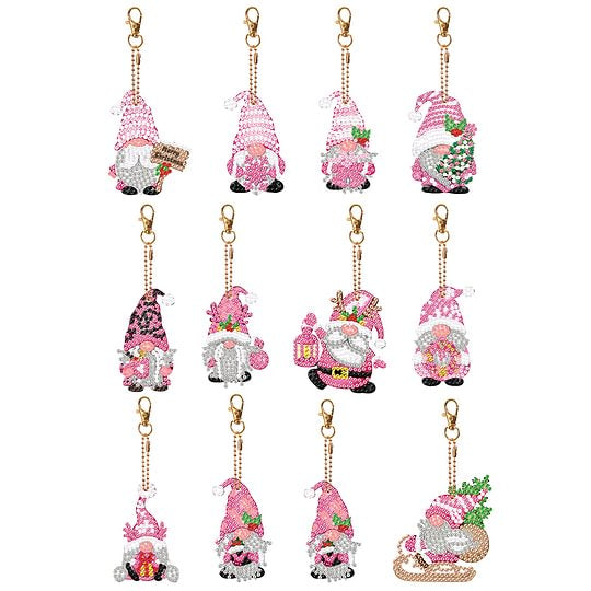 12 pcs Gnome Double Sided Special Shape Diamond Painting Keychain