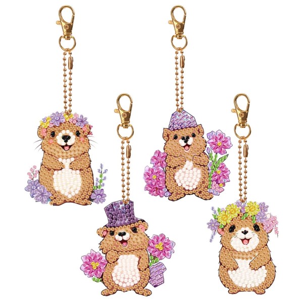 4 pcs Double Sided Diamond Painting Keychain