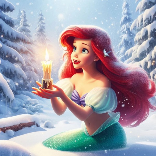Mermaid Princess in Snow 50*50cm full round drill (40 colours) diamond painting