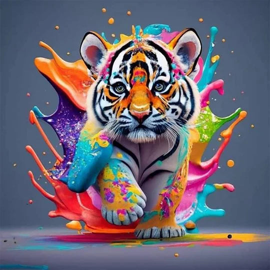 Colourful Little Tiger 30*30cm full round drill diamond painting