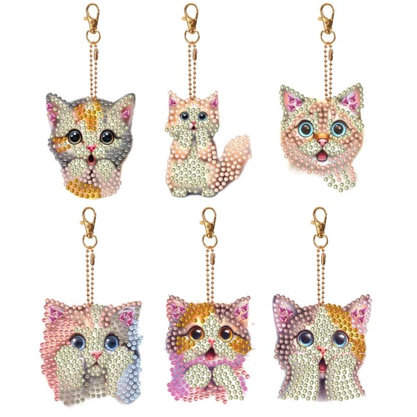 6 pcs Double Sided Special Shape Diamond Painting Keychain - Cute Cat