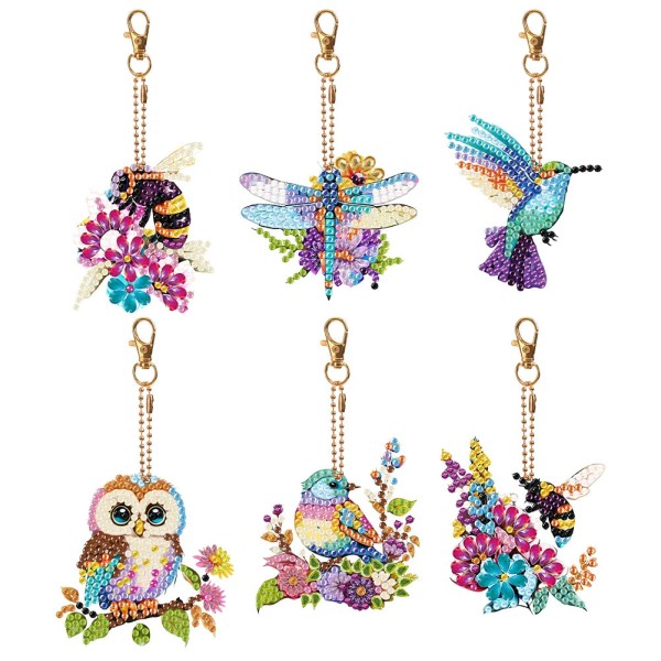 6 pcs Double Sided Special Shape Diamond Painting Keychain - Animals