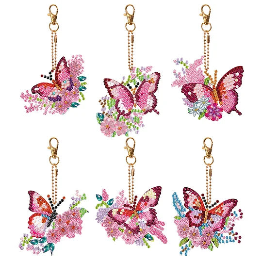 6 pcs Double Sided Special Shape Diamond Painting Keychain - Butterfly