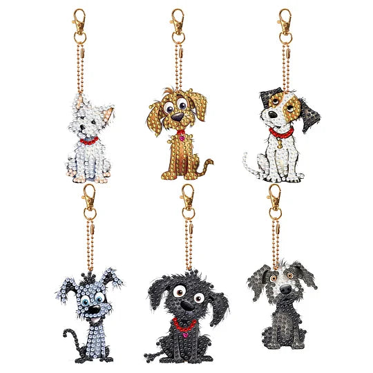 6 pcs Double Sided Special Shape Diamond Painting Keychain - Cute Puppy