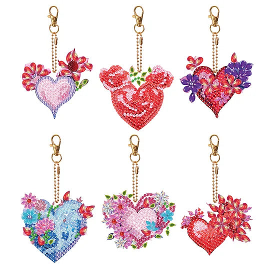 6 pcs Double Sided Special Shape Diamond Painting Keychain- Heart