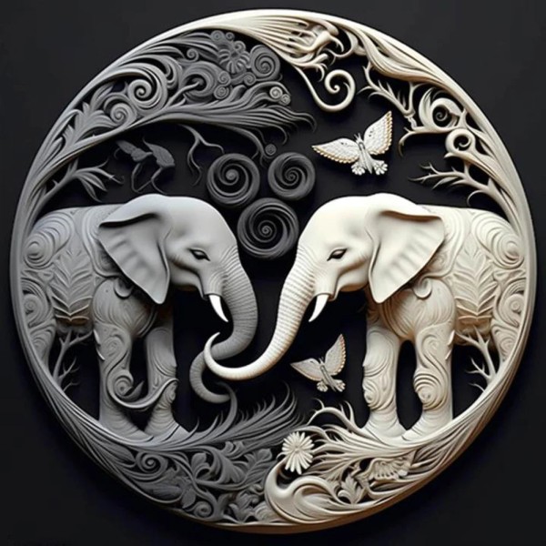 Black and White Elephant Relief 30*30cm full round drill diamond painting