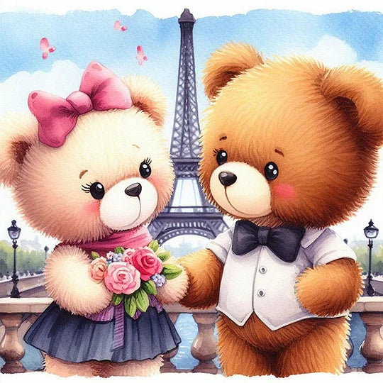 Couple Bears and Eiffel Tower 40*40cmfull round drill diamond painting