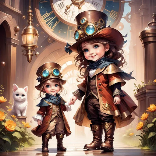 Cute Steampunk Children 50*50cm full round drill (40 colours) diamond painting