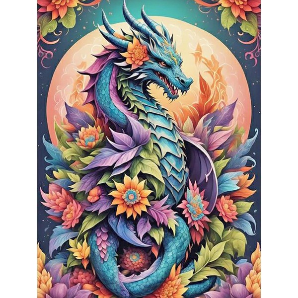 Dragon Among Flowers Under The Moon 30*40cm full round drill diamond painting