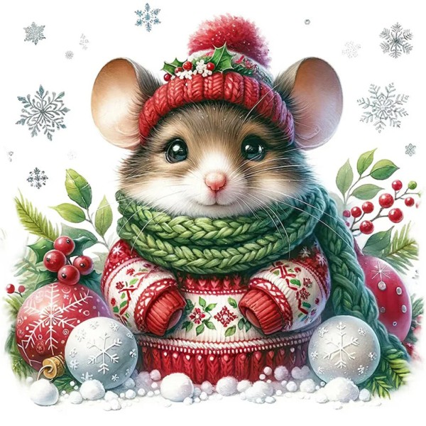 Winter Mouse Full 18CT Pre-stamped 30*30cm cross stitch