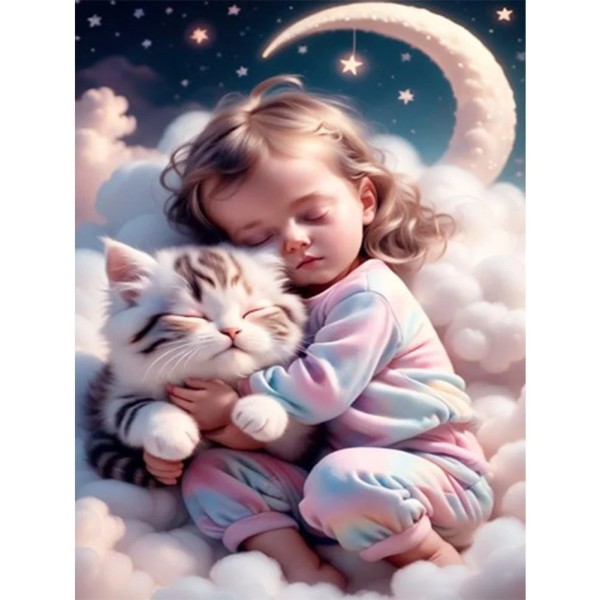 Little Girl and Kitten on the clouds Full 11CT Pre-stamped 40*55cm cross stitch