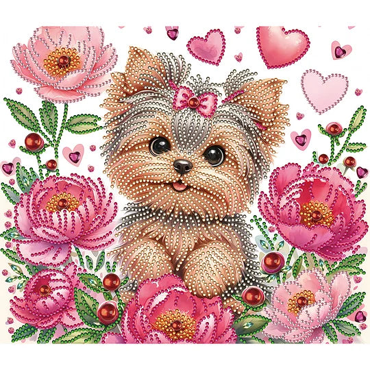 Flower Yorkshire Terrier 35*30cm special shaped drill diamond painting