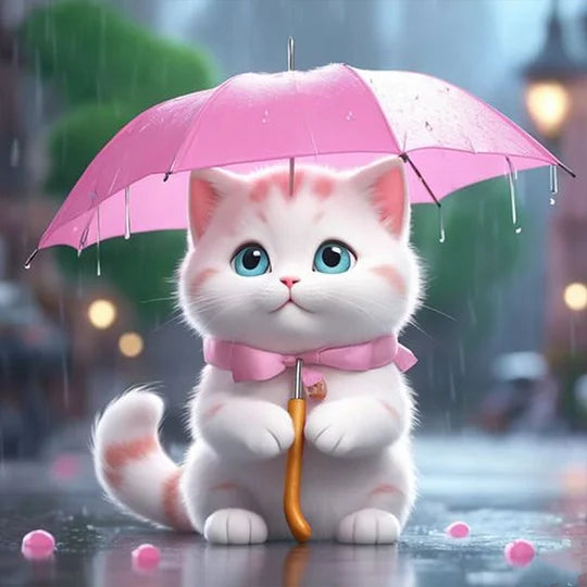 Kitten holding an umbrella 30*30cm full round drill diamond painting