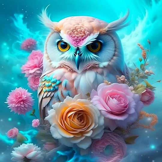 Flower Owl 50*50cm full round drill (40 colours) diamond painting
