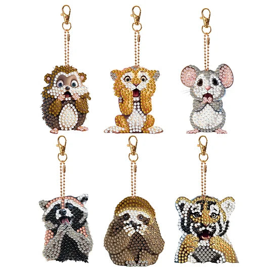 6pcs double sided diamond painting keychain animals