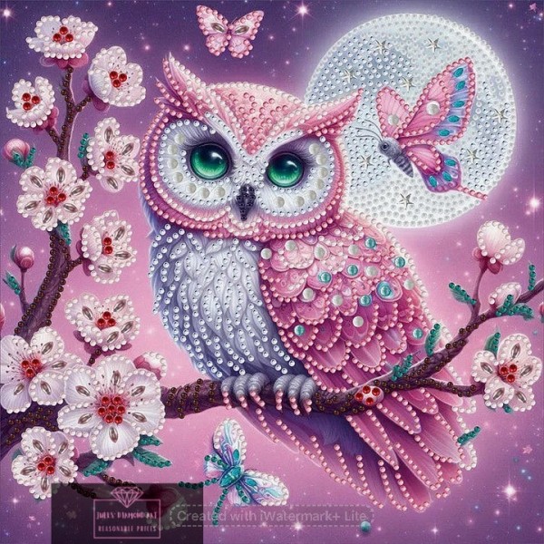 Owl on a branch under the moon 30*30cm special shaped drill diamond painting