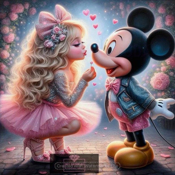 Girl and Mickey Mouse 30*30cm full round drill diamond painting