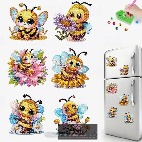 6 pcs Flower Bee special shaped diamond painting fridge magnets