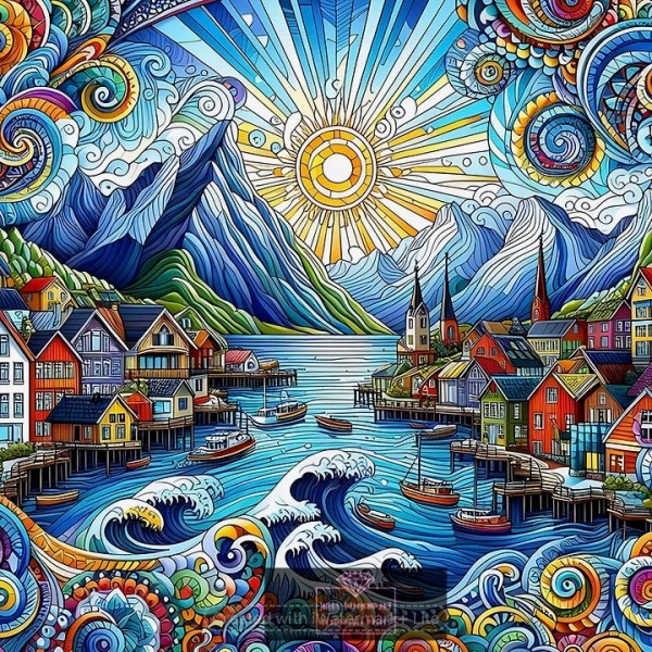 Abstract Color Houses 40*40cm full round drill diamond painting