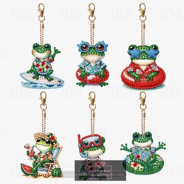 6 pcs Double Sided Special Shaped Frog Diamond Painting Keychain