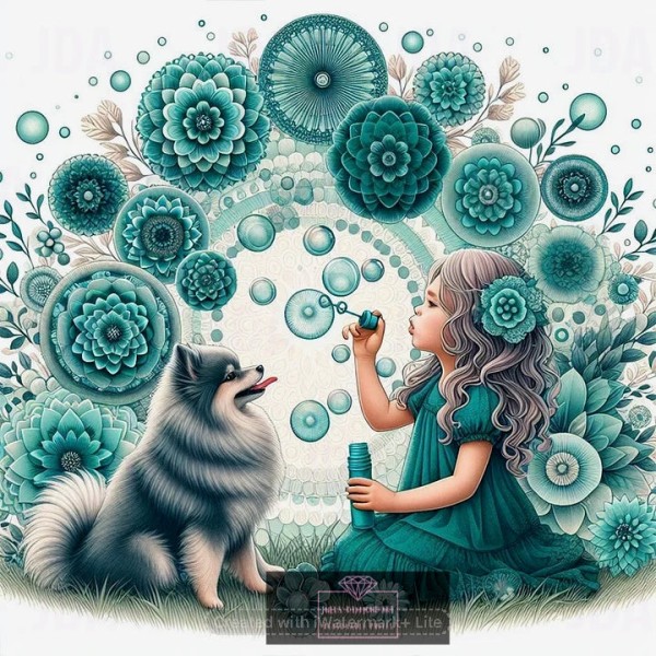 Girl in Green Dress and dog 30*30cm full round drill diamond painting