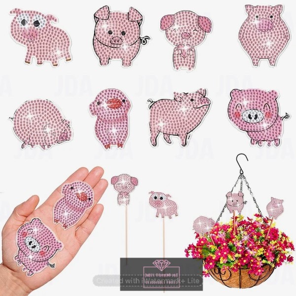 8 pcs Pig Diamond Painting Stakes Ornaments