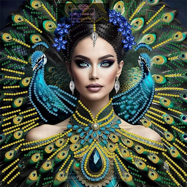 Peacock Lady 30*30cm special shaped drill diamond painting
