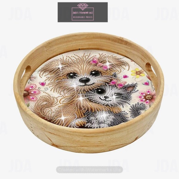 Wooden cat diamond painting serving tray