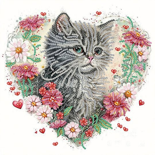 Love Flower Frame Cat 30*30cm special shaped drill diamond painting