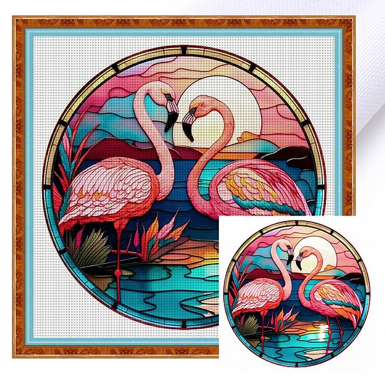 Stained Glass Flamingo Full 18CT Counted Cross Stitch 20*20cm