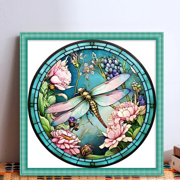 Stained Glass Dragonfly Full 18CT Counted Cross Stitch 20*20cm