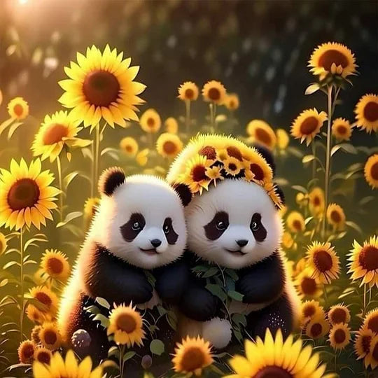 Panda In The Sunflower Field 40*40cm full round drill diamond painting