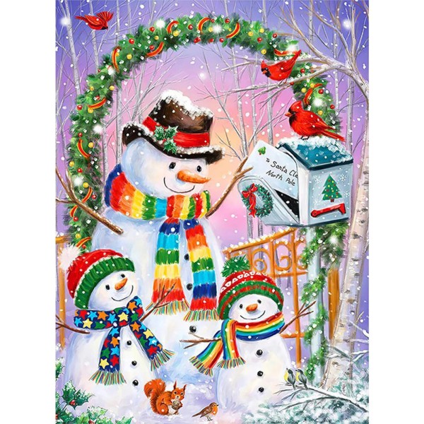 Christmas Snowman with Rainbow Scarf 45*60cm full round drill diamond painting