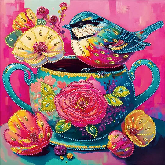 Pink Atmosphere Bird 30*30cm special shaped drill diamond painting