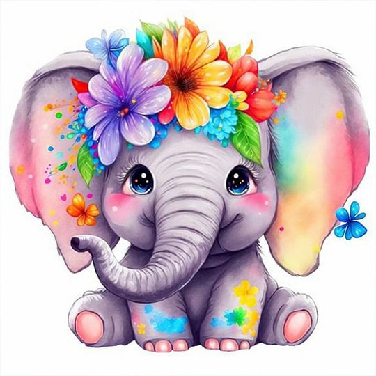 Elephant with flowers 30*30cm full round drill diamond painting