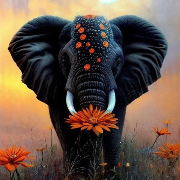 Black Elephant 30*30cm full round drill diamond painting