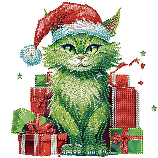 Christmas Green Kitten 30*30cm special shaped drill diamond painting