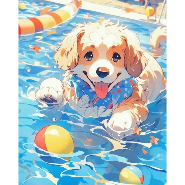 Dog Swimming 40*50cm full square drill diamond with AB drills